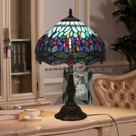 12 Inch European Stained Glass Dragonfly Style Table Lamp