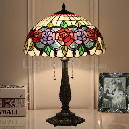 16 Inch European Stained Glass Rose Style Table Lamp