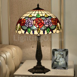 16 Inch European Stained Glass Rose Style Table Lamp