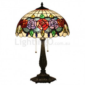 16 Inch European Stained Glass Rose Style Table Lamp