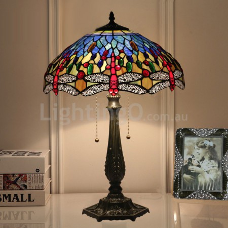 16 Inch European Stained Glass Dragonfly Style Table Lamp