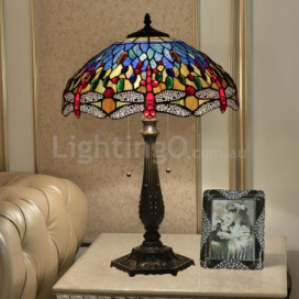 16 Inch European Stained Glass Dragonfly Style Table Lamp