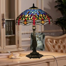 16 Inch European Stained Glass Dragonfly Style Table Lamp