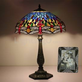 16 Inch European Stained Glass Dragonfly Style Table Lamp