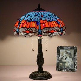 16 Inch European Stained Glass Dragonfly Style Table Lamp