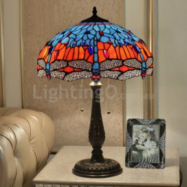 16 Inch European Stained Glass Dragonfly Style Table Lamp