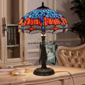 16 Inch European Stained Glass Dragonfly Style Table Lamp