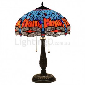 16 Inch European Stained Glass Dragonfly Style Table Lamp