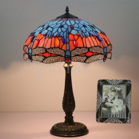 16 Inch European Stained Glass Dragonfly Style Table Lamp