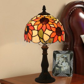 8 Inch Rural Stained Glass Sunflower Style Table Lamp