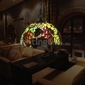 12 Inch European Stained Glass Grape Style Pendant Light