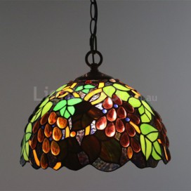 12 Inch European Stained Glass Grape Style Pendant Light