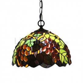 12 Inch European Stained Glass Grape Style Pendant Light