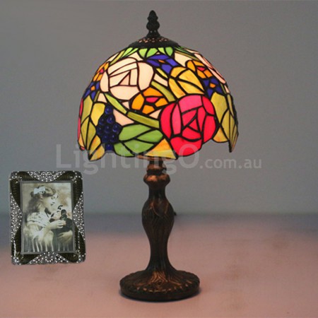 8 Inch European Stained Glass Grape Style Table Lamp