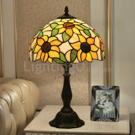 12 Inch European Stained Glass Sunflower Style Table Lamp