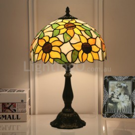 12 Inch European Stained Glass Sunflower Style Table Lamp