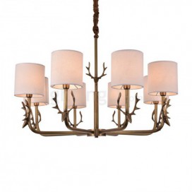 Rustic / Lodge 8 Light Brass Chandelier with Fabric Shade