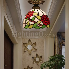 8 Inch European Stained Glass Rose Style Flush Mount