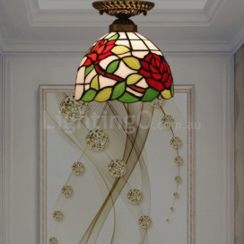 8 Inch European Stained Glass Rose Style Flush Mount