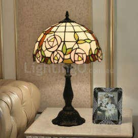 12 Inch European Stained Glass Rose Style Table Lamp