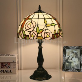 12 Inch European Stained Glass Rose Style Table Lamp