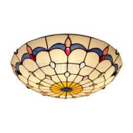 16 Inch European Stained Glass Flush Mount