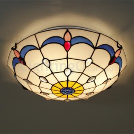 16 Inch European Stained Glass Flush Mount