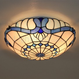 16 Inch European Stained Glass Flush Mount