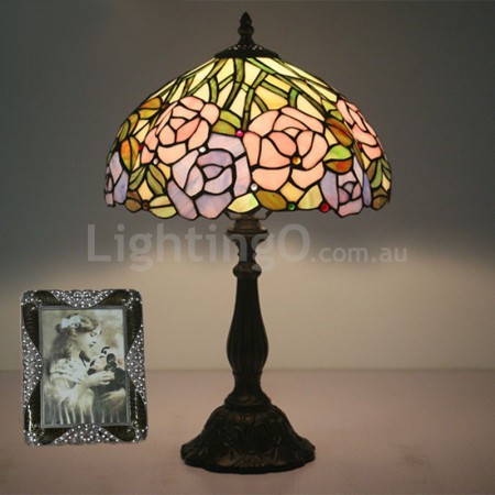 12 Inch European Stained Glass Rose Style Table Lamp