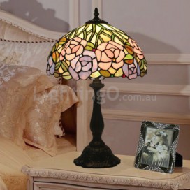 12 Inch European Stained Glass Rose Style Table Lamp