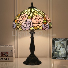 12 Inch European Stained Glass Rose Style Table Lamp