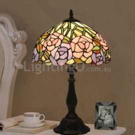 12 Inch European Stained Glass Rose Style Table Lamp