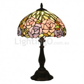 12 Inch European Stained Glass Rose Style Table Lamp