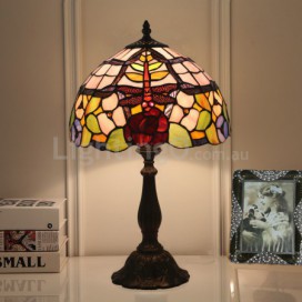 12 Inch European Stained Glass Dragonfly Style Table Lamp