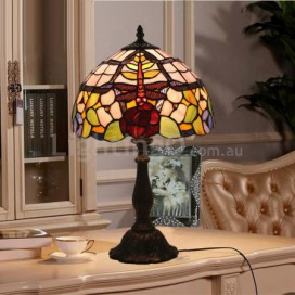 12 Inch European Stained Glass Dragonfly Style Table Lamp