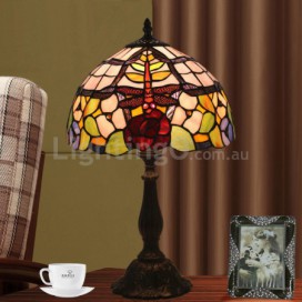 12 Inch European Stained Glass Dragonfly Style Table Lamp