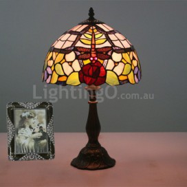 12 Inch European Stained Glass Dragonfly Style Table Lamp