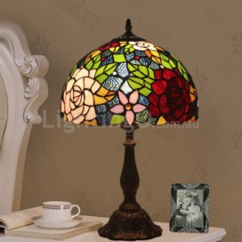 12 Inch European Stained Glass Rose Style Table Lamp