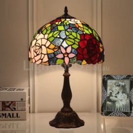 12 Inch European Stained Glass Rose Style Table Lamp