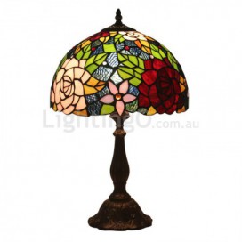 12 Inch European Stained Glass Rose Style Table Lamp