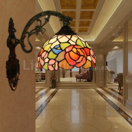 8 Inch European Stained Glass Rose Style Wall Light