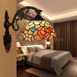 8 Inch European Stained Glass Rose Style Wall Light