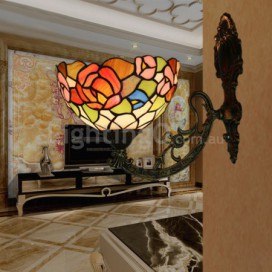 8 Inch European Stained Glass Rose Style Wall Light