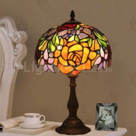 10 Inch European Stained Glass Rose Style Table Lamp