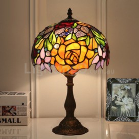 10 Inch European Stained Glass Rose Style Table Lamp