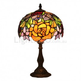 10 Inch European Stained Glass Rose Style Table Lamp