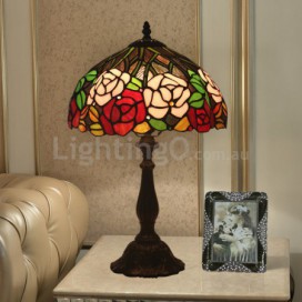 12 Inch European Stained Glass Rose Style Table Lamp