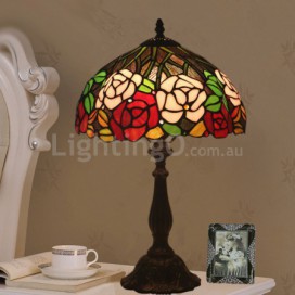 12 Inch European Stained Glass Rose Style Table Lamp