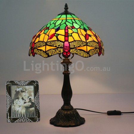 12 Inch European Stained Glass Dragonfly Style Table Lamp