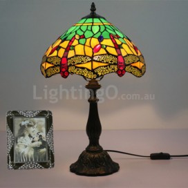 12 Inch European Stained Glass Dragonfly Style Table Lamp